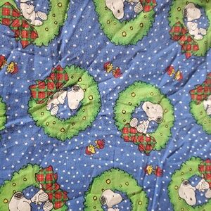 Vintage ? 31x22 Peanuts Snoopy Pillow Case Christmas Wreath Woodstock Snow Blue